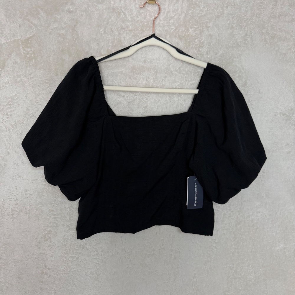 Melrose Market Puff Sleeve Crop Top Black Coquette Cottagecore Romantic NWT